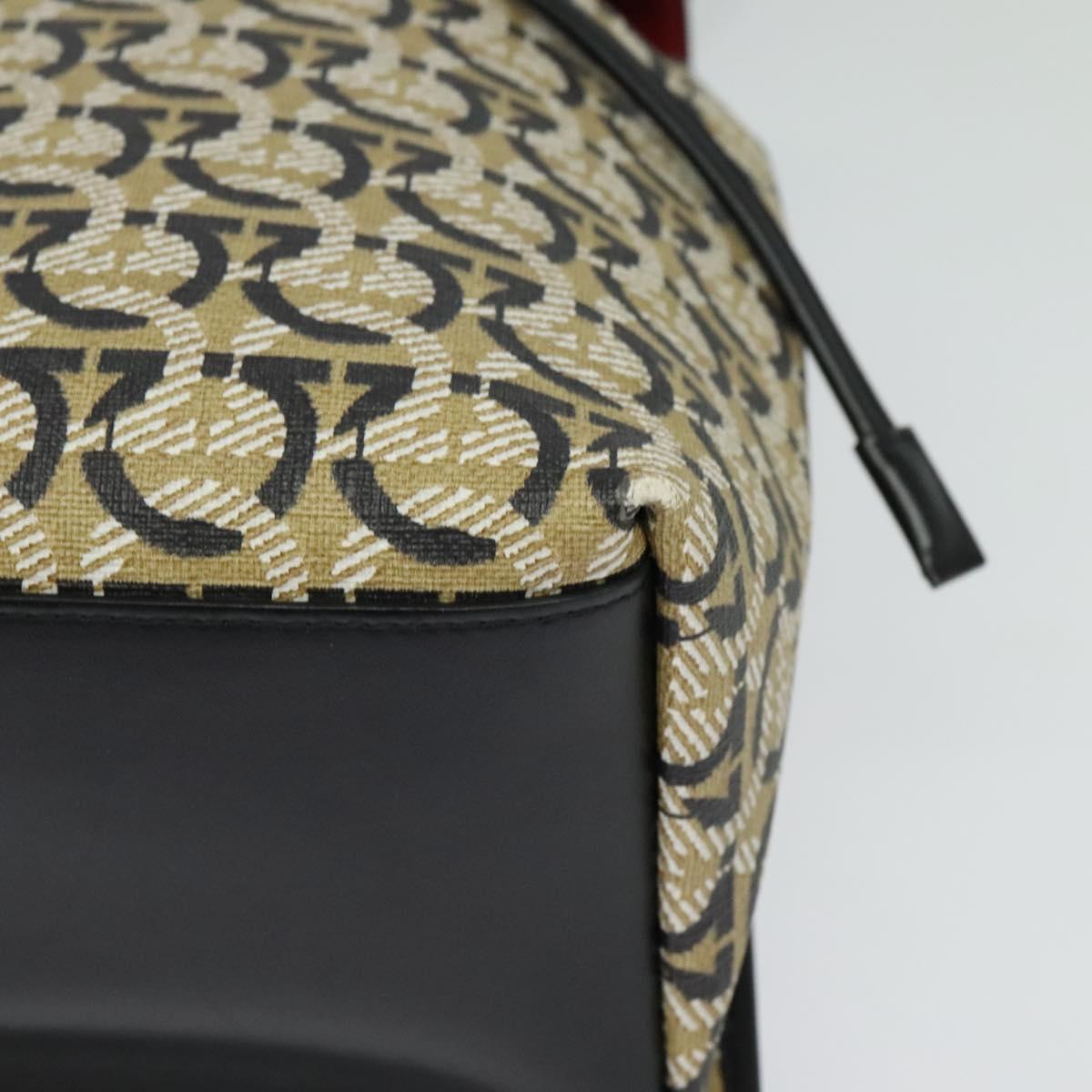 Salvatore Ferragamo Gancini Backpack PVC Leather Beige Gold Auth bs25390