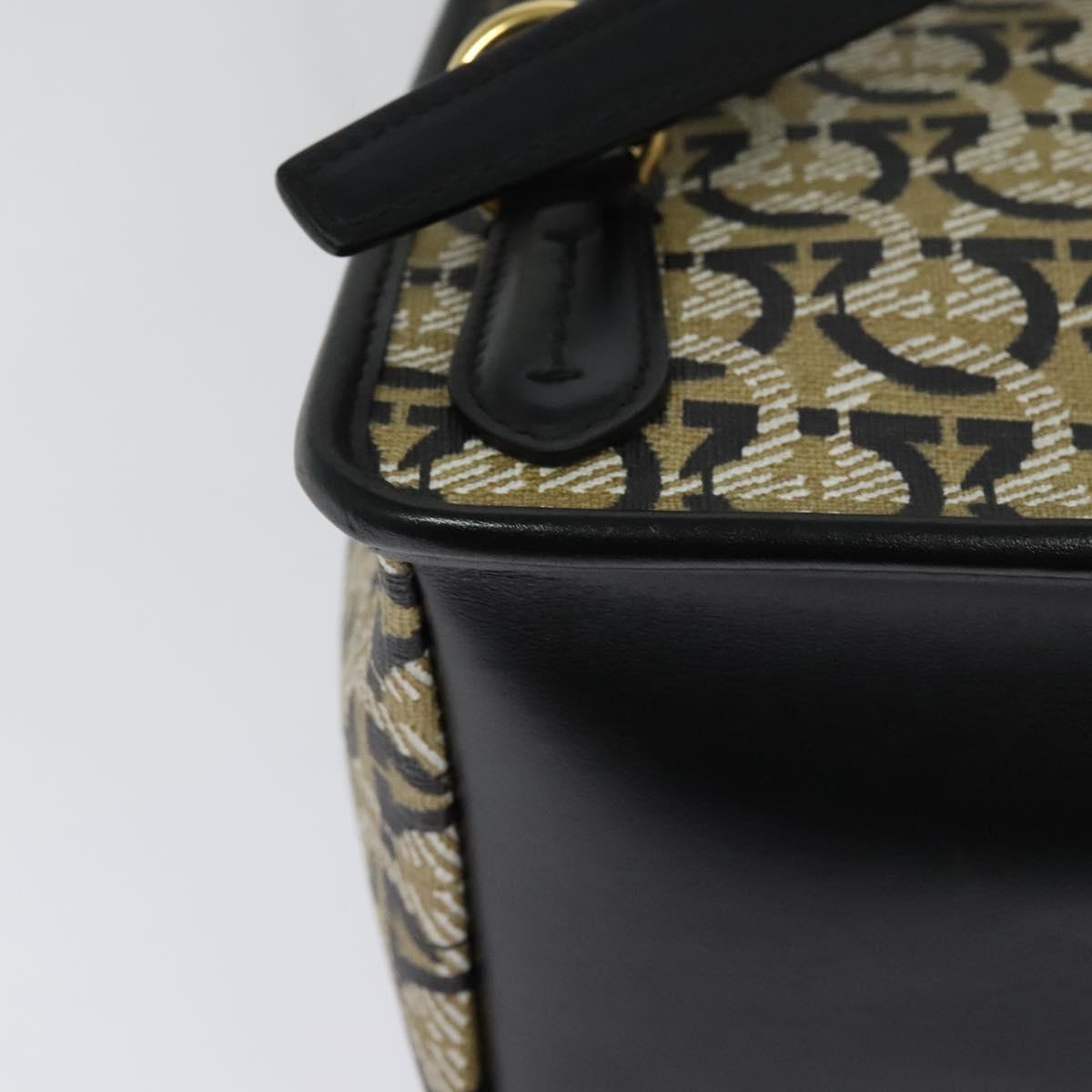 Salvatore Ferragamo Gancini Backpack PVC Leather Beige Gold Auth bs25390