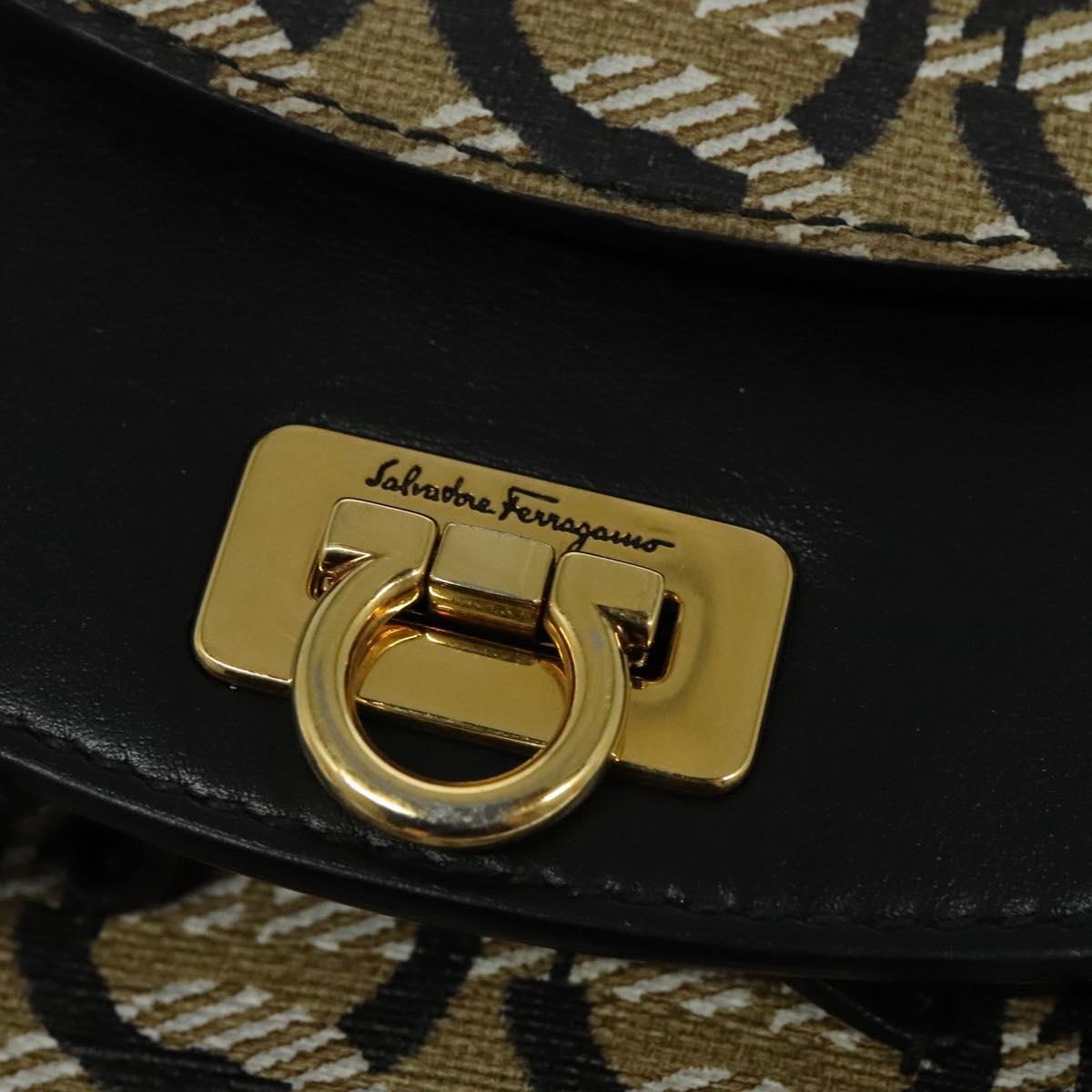 Salvatore Ferragamo Gancini Backpack PVC Leather Beige Gold Auth bs25390