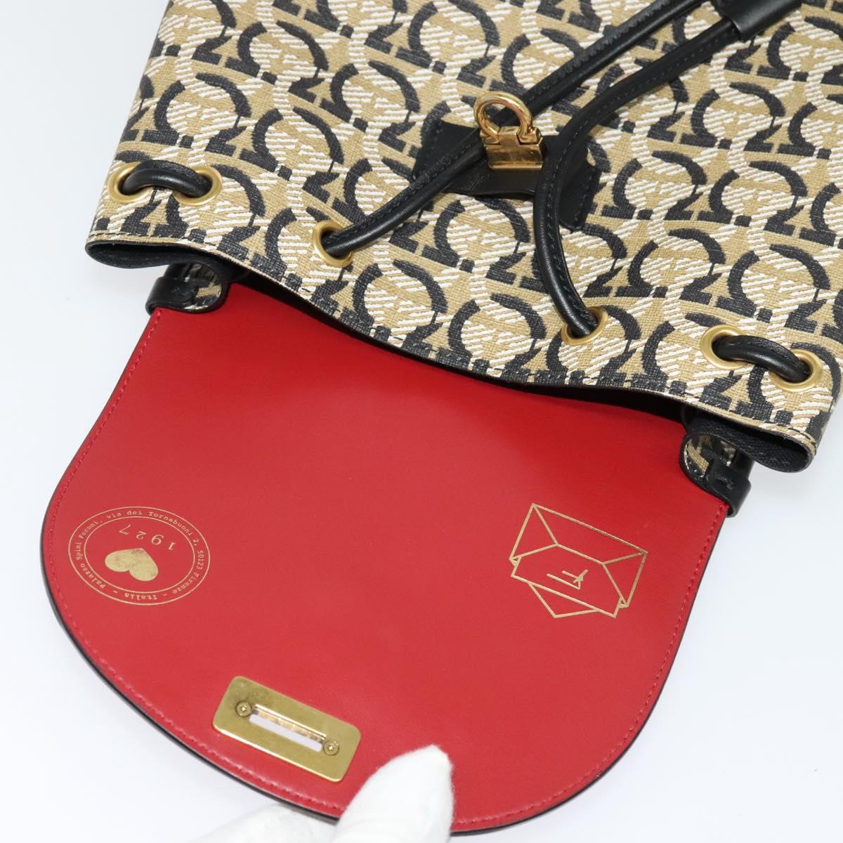 Salvatore Ferragamo Gancini Backpack PVC Leather Beige Gold Auth bs25390