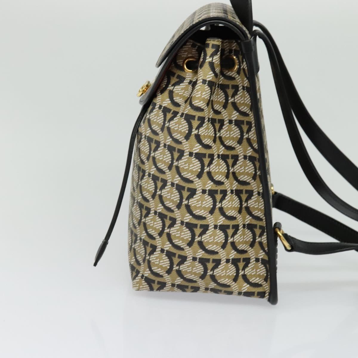 Salvatore Ferragamo Gancini Backpack PVC Leather Beige Gold Auth bs25390