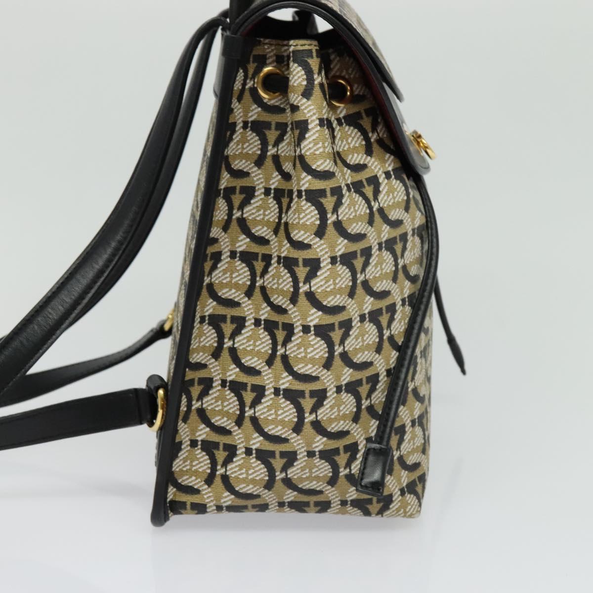 Salvatore Ferragamo Gancini Backpack PVC Leather Beige Gold Auth bs25390