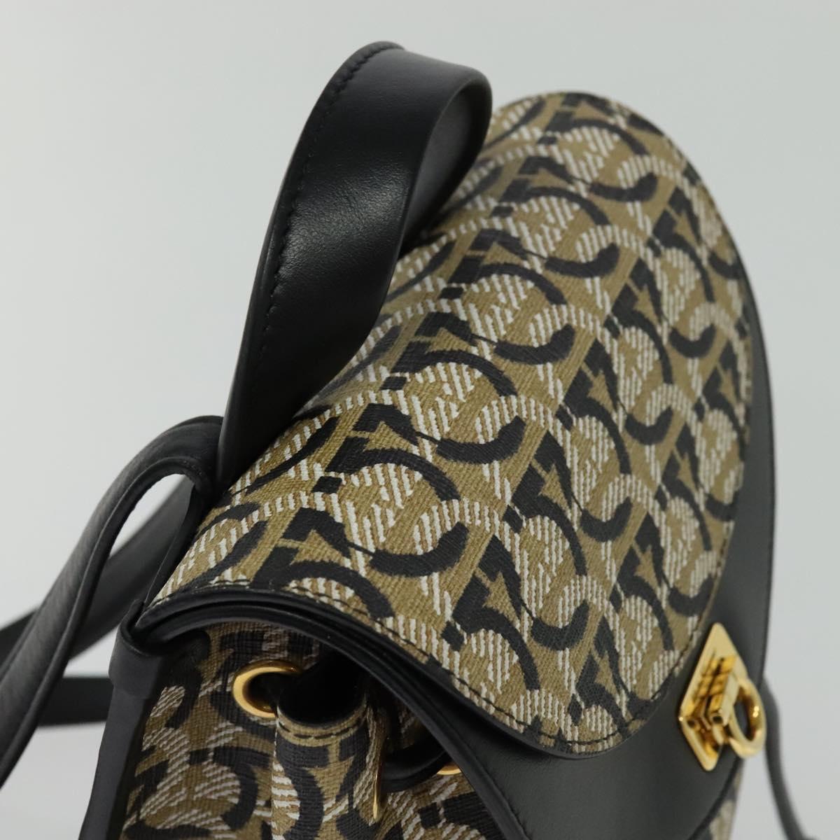 Salvatore Ferragamo Gancini Backpack PVC Leather Beige Gold Auth bs25390