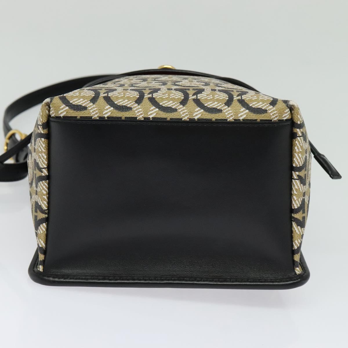 Salvatore Ferragamo Gancini Backpack PVC Leather Beige Gold Auth bs25390