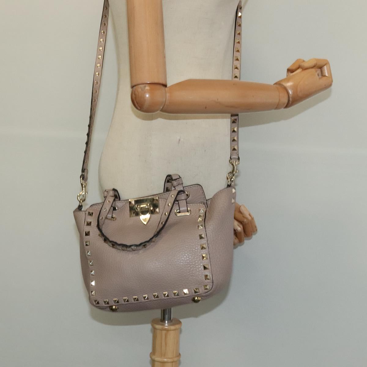 VALENTINO Studs Hand Bag Leather 2way Pink Auth bs25402