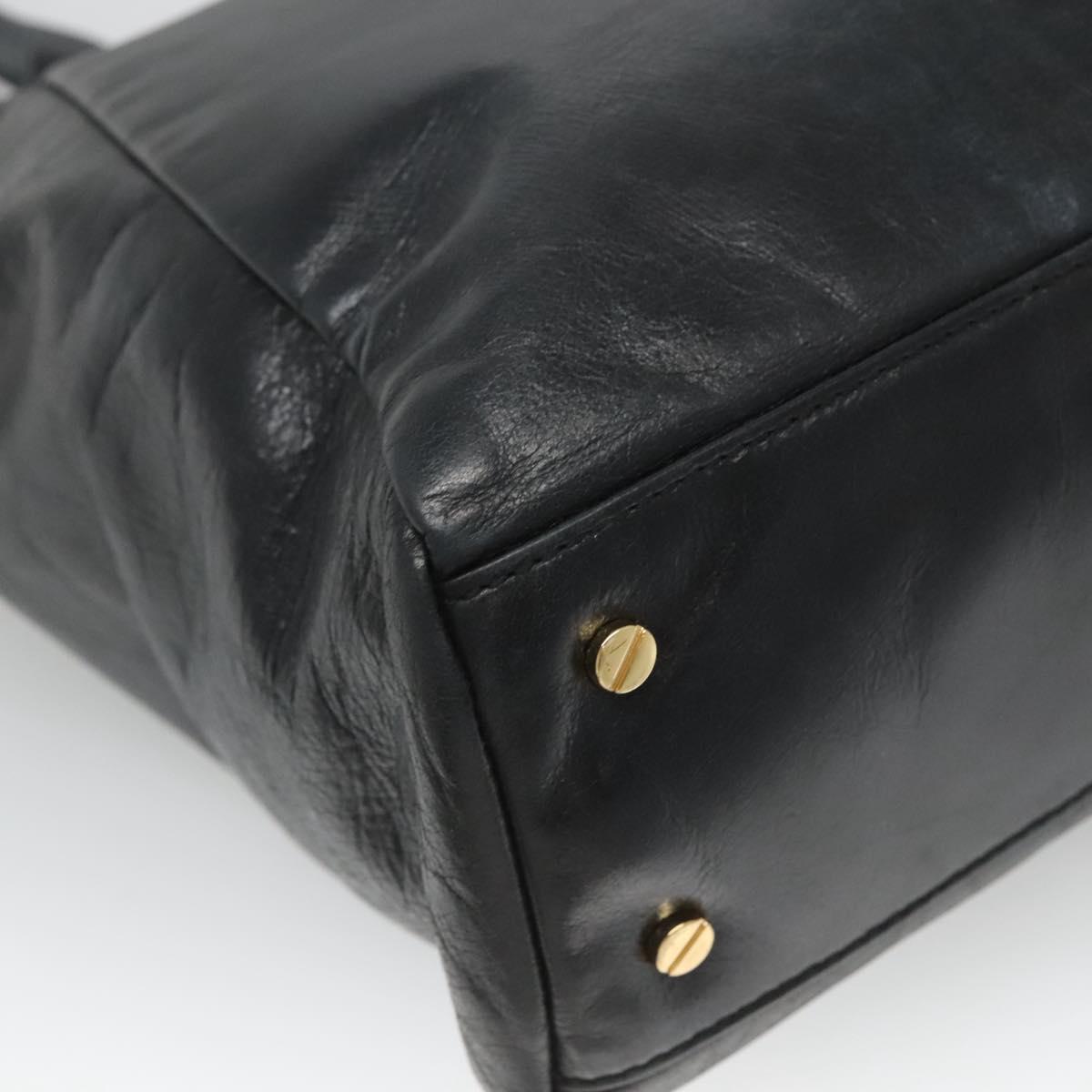 TORY BURCH Tote Bag Leather Black Gold Auth bs25404