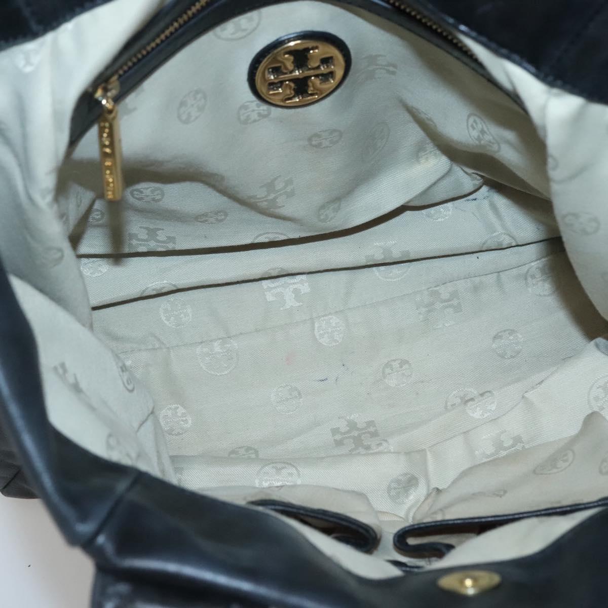 TORY BURCH Tote Bag Leather Black Gold Auth bs25404