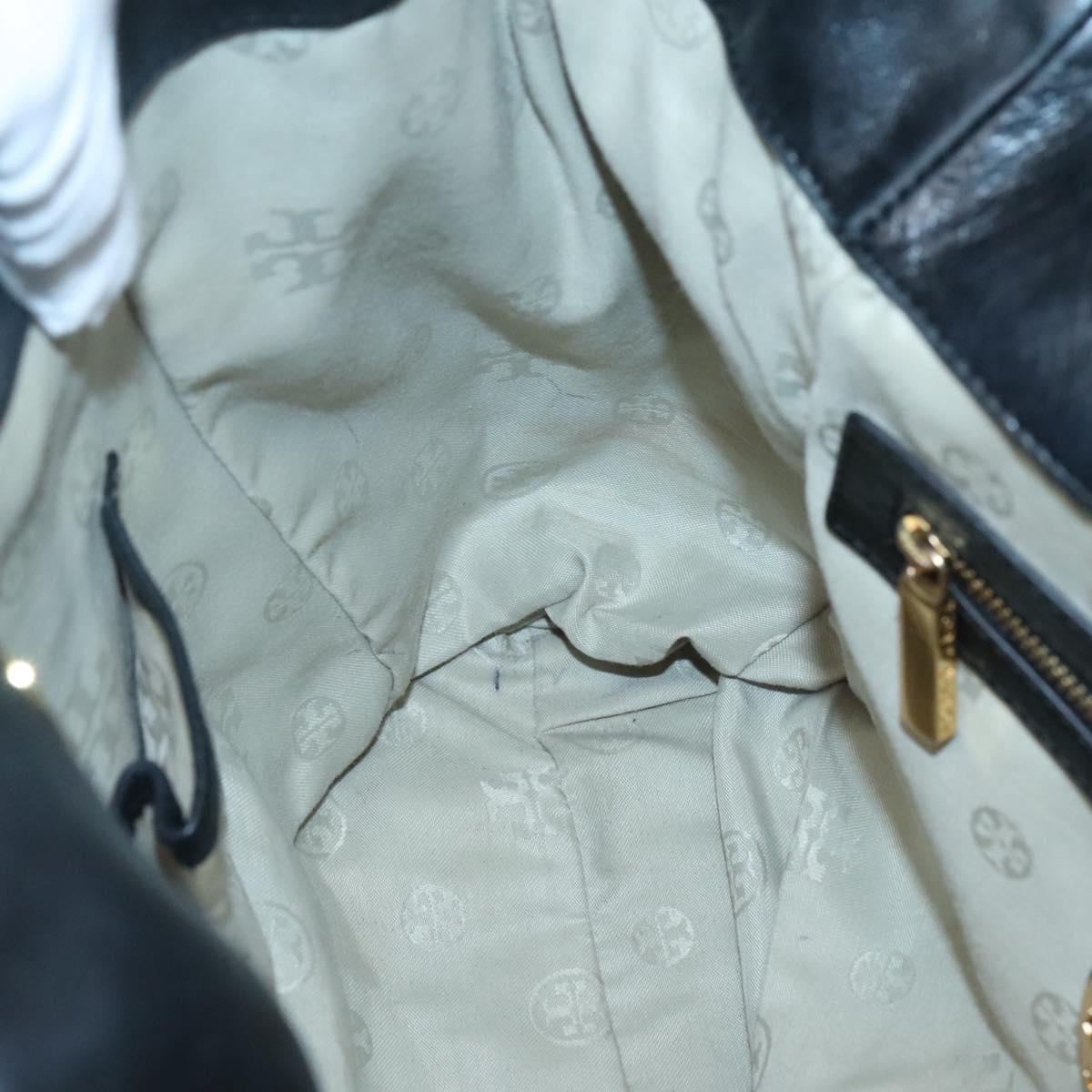 TORY BURCH Tote Bag Leather Black Gold Auth bs25404