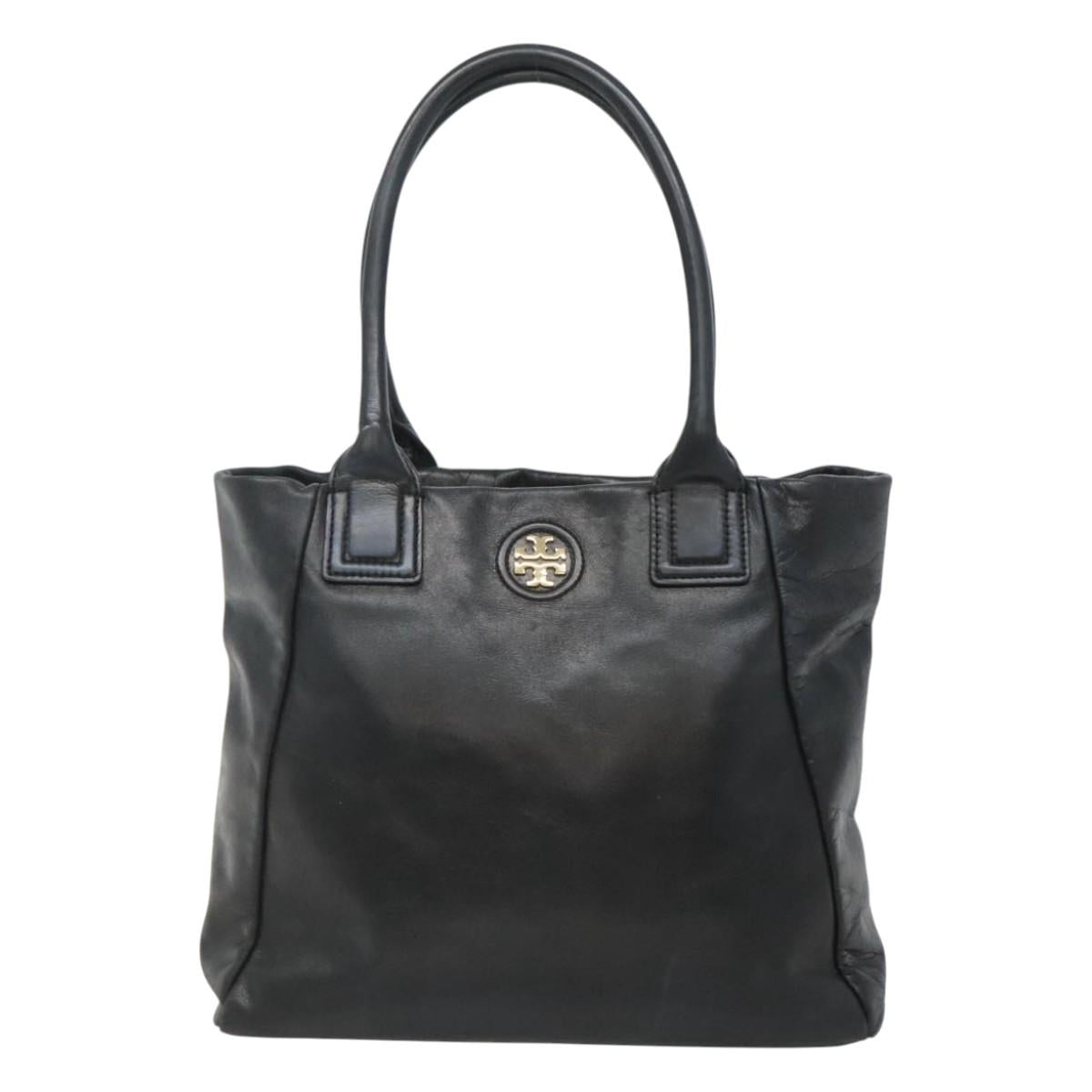 TORY BURCH Tote Bag Leather Black Gold Auth bs25404