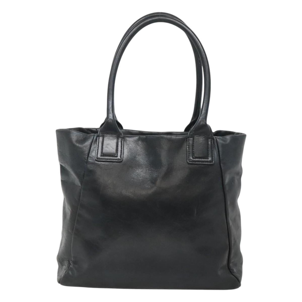 TORY BURCH Tote Bag Leather Black Gold Auth bs25404