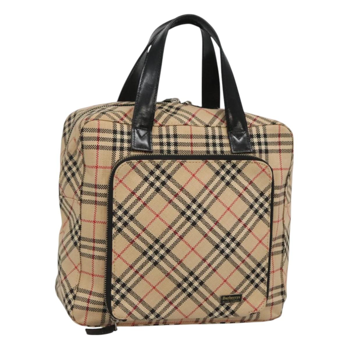 Burberrys Nova Check Blue Label Hand Bag Canvas Beige Auth bs25432