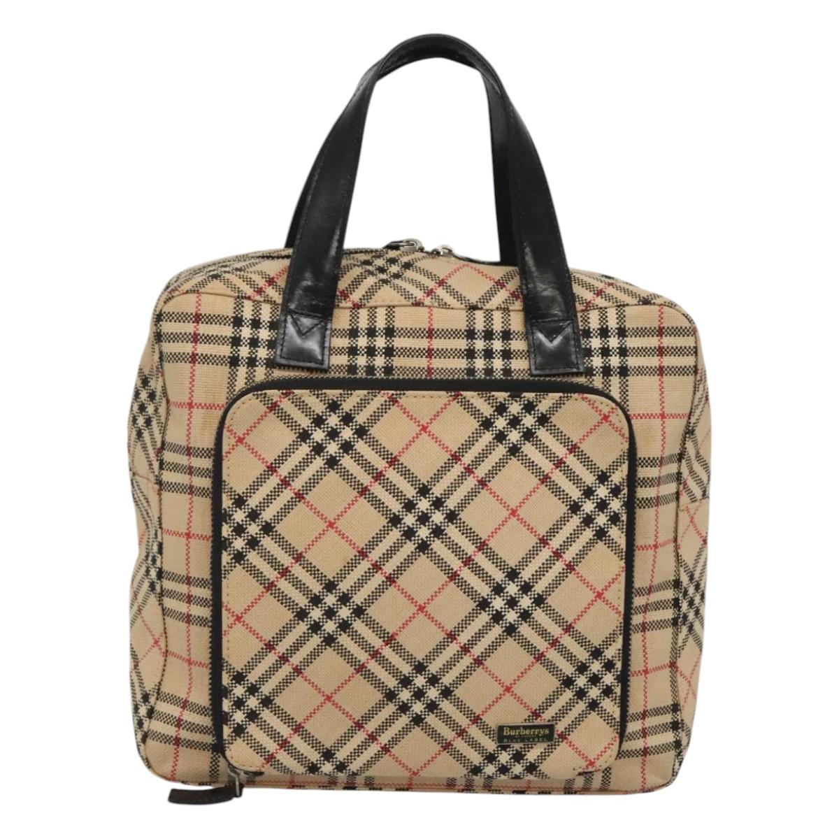 Burberrys Nova Check Blue Label Hand Bag Canvas Beige Auth bs25432