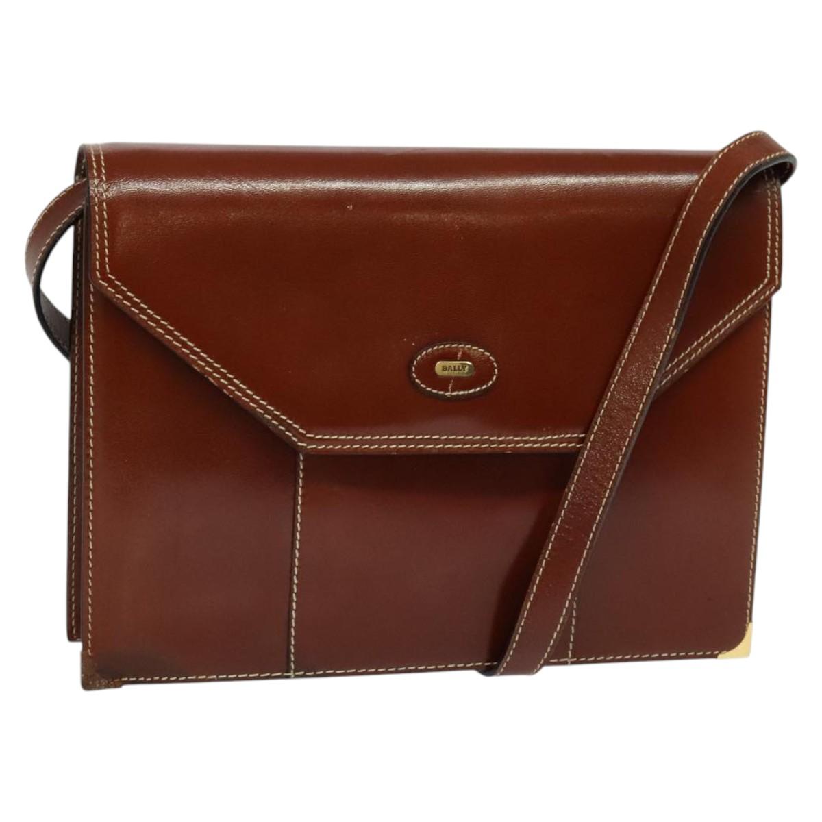 BALLY Shoulder Bag Leather Brown Auth bs25440