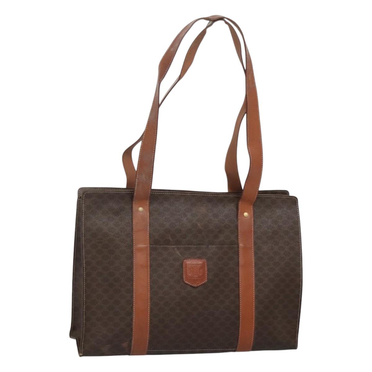 CELINE Macadam Canvas Tote Bag PVC Leather Brown Gold Auth bs25457