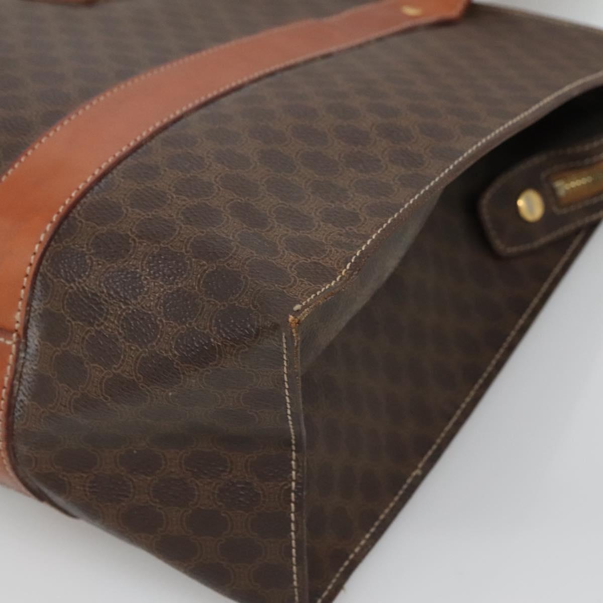 CELINE Macadam Canvas Tote Bag PVC Leather Brown Gold Auth bs25457