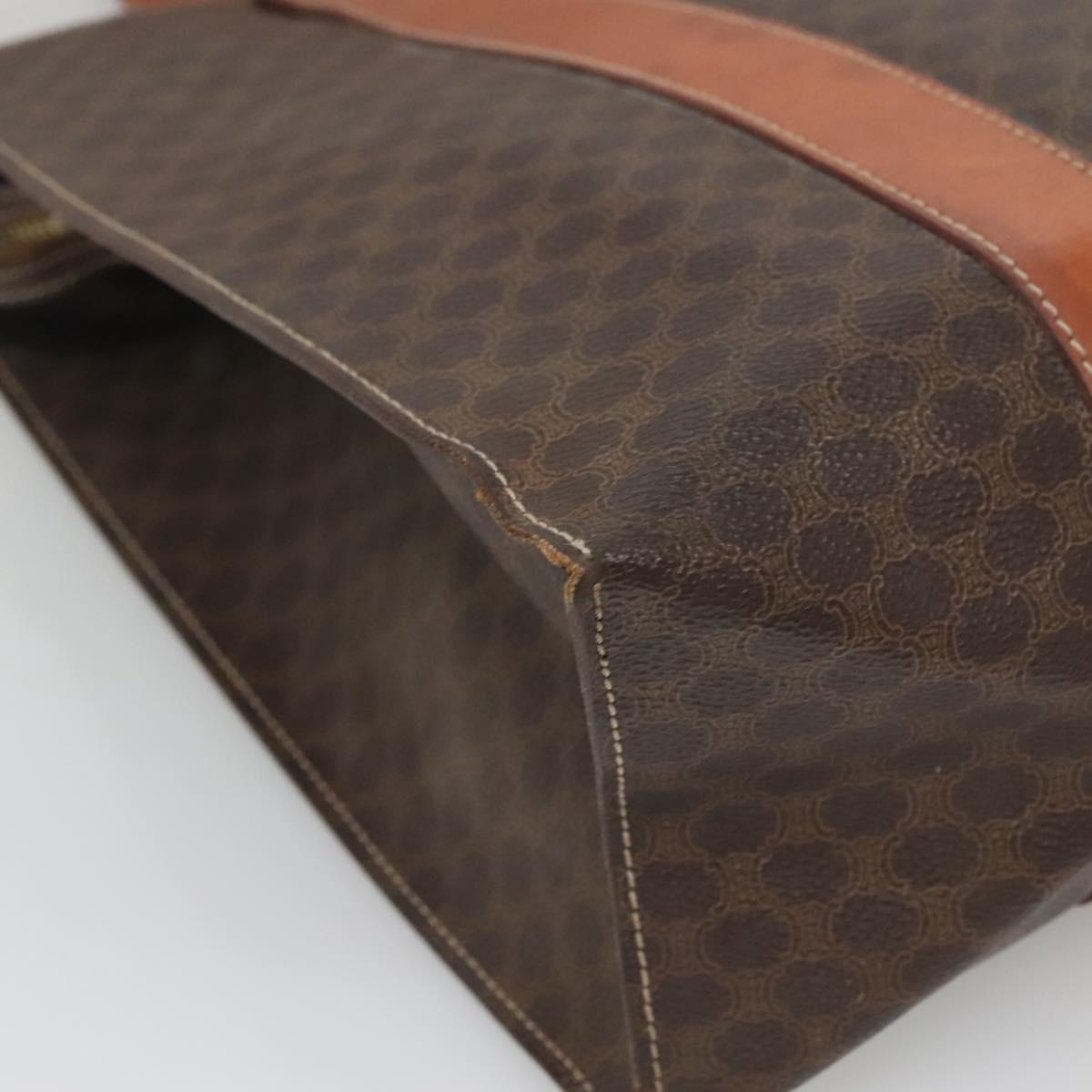 CELINE Macadam Canvas Tote Bag PVC Leather Brown Gold Auth bs25457