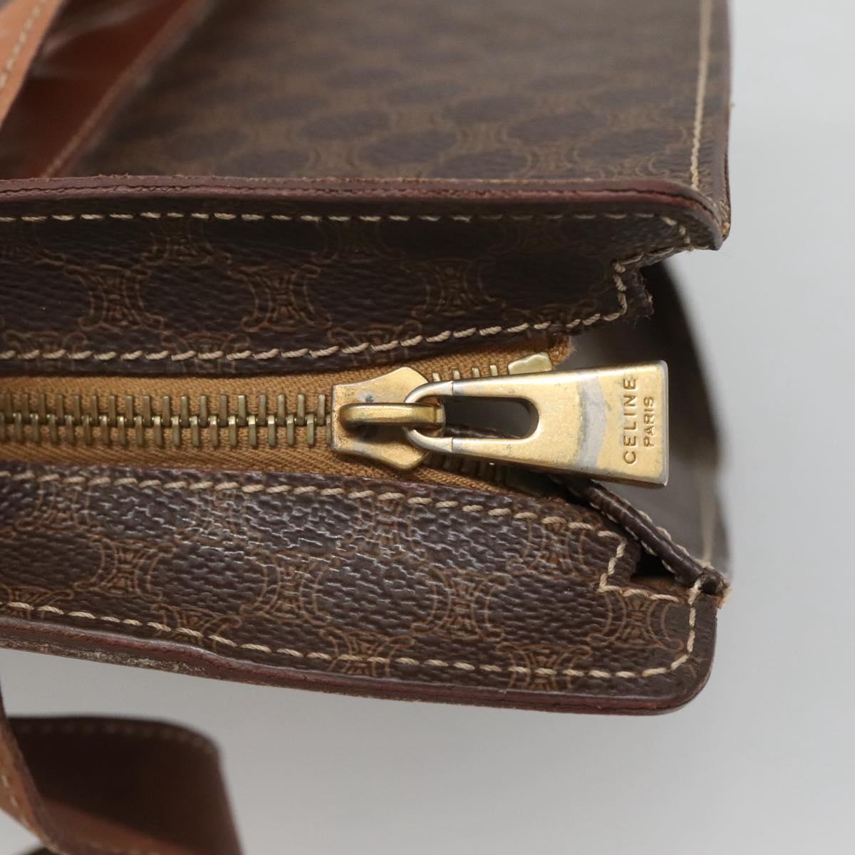 CELINE Macadam Canvas Tote Bag PVC Leather Brown Gold Auth bs25457