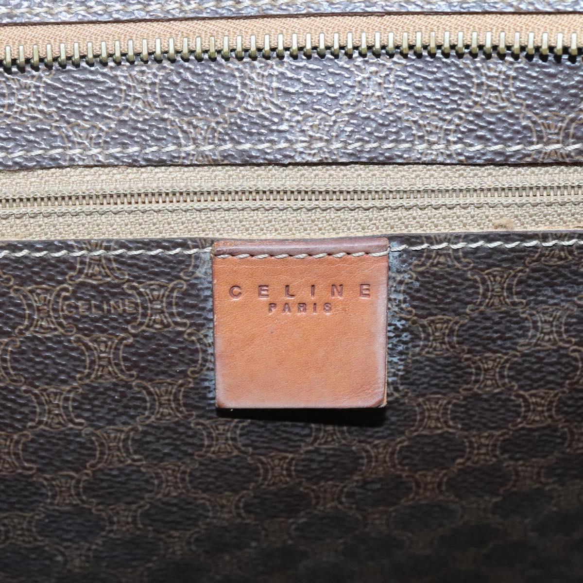 CELINE Macadam Canvas Tote Bag PVC Leather Brown Gold Auth bs25457