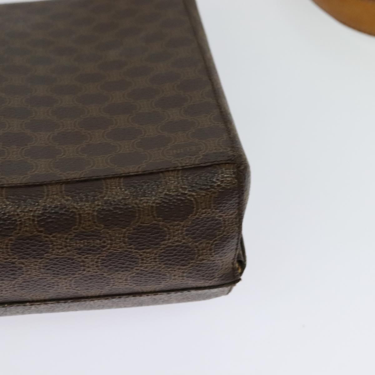 CELINE Macadam Canvas Circle Shoulder Bag PVC Leather Brown Gold Auth bs25458