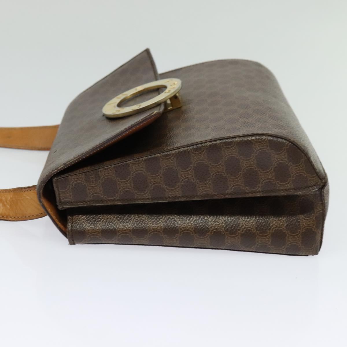 CELINE Macadam Canvas Circle Shoulder Bag PVC Leather Brown Gold Auth bs25458