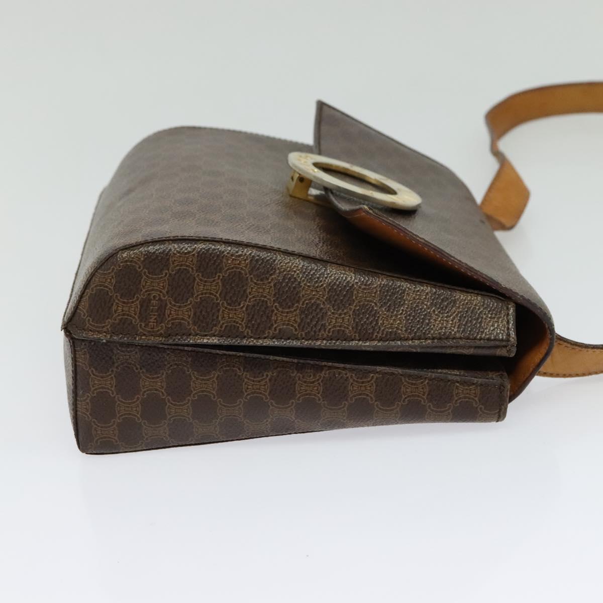 CELINE Macadam Canvas Circle Shoulder Bag PVC Leather Brown Gold Auth bs25458