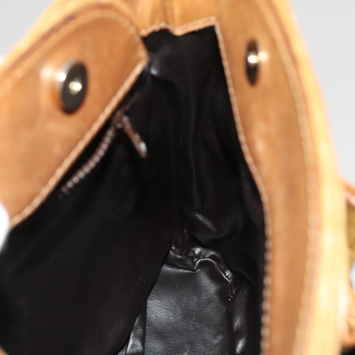 CELINE Macadam Canvas Shoulder Bag Beige Gold Auth bs25460