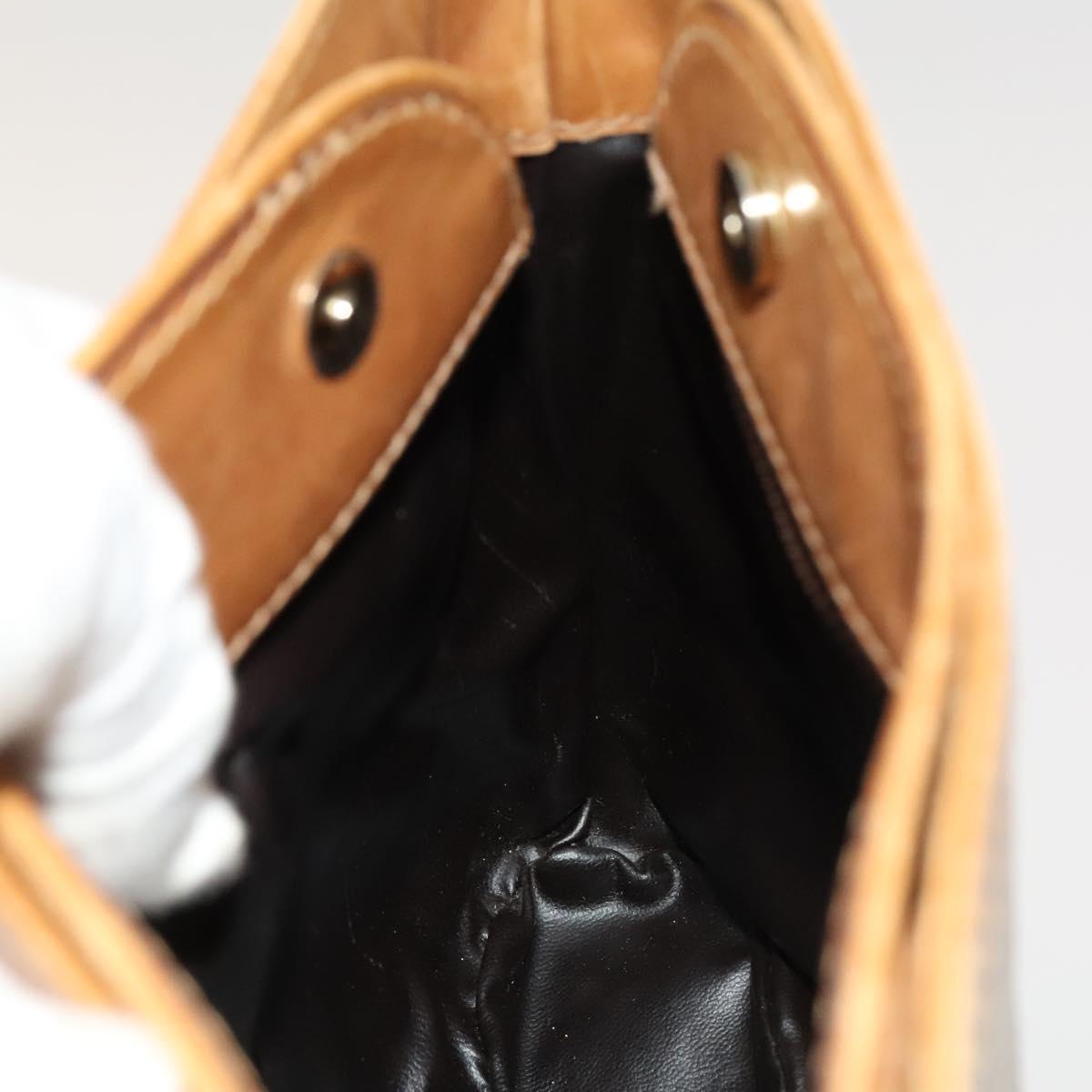 CELINE Macadam Canvas Shoulder Bag Beige Gold Auth bs25460