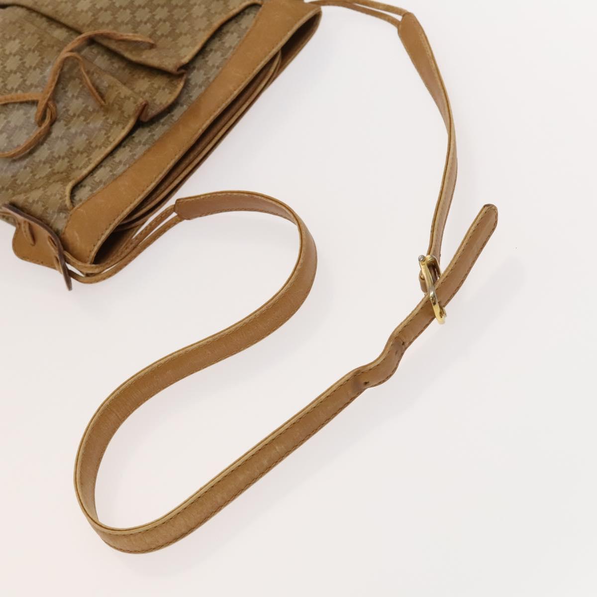 CELINE Macadam Canvas Shoulder Bag Beige Gold Auth bs25460