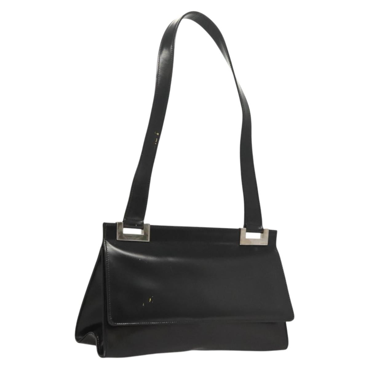 GUCCI Shoulder Bag Leather Black Silver Auth bs25488