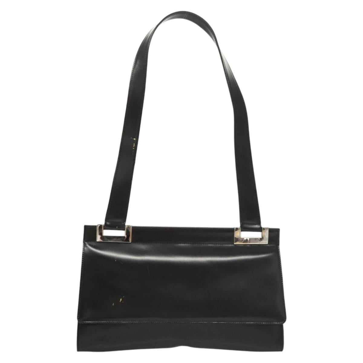 GUCCI Shoulder Bag Leather Black Silver Auth bs25488
