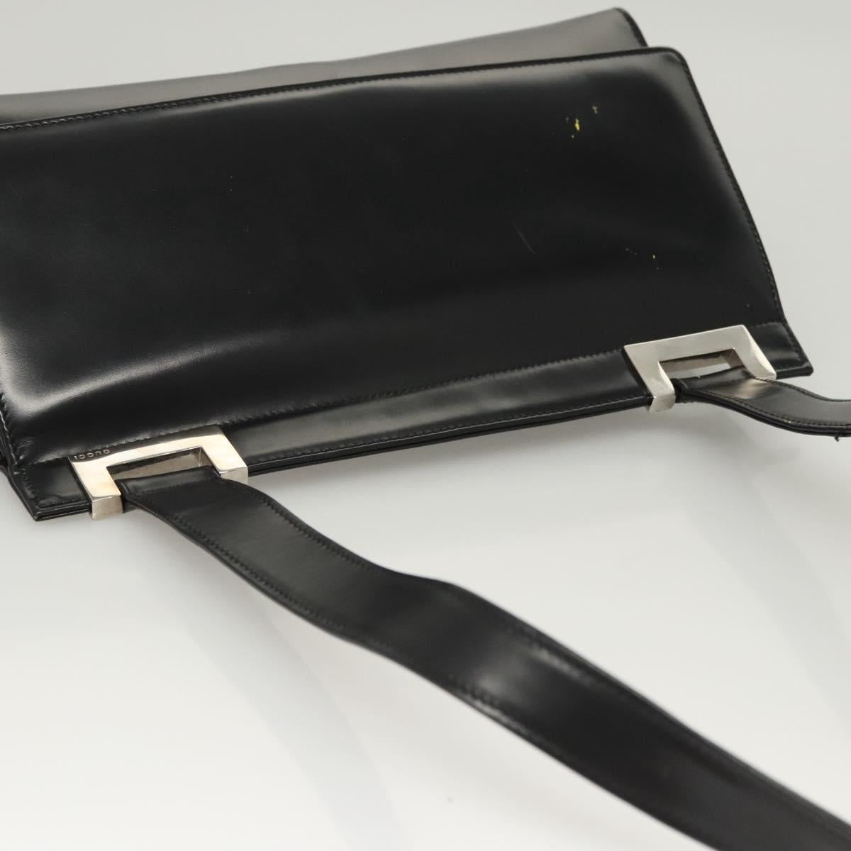 GUCCI Shoulder Bag Leather Black Silver Auth bs25488