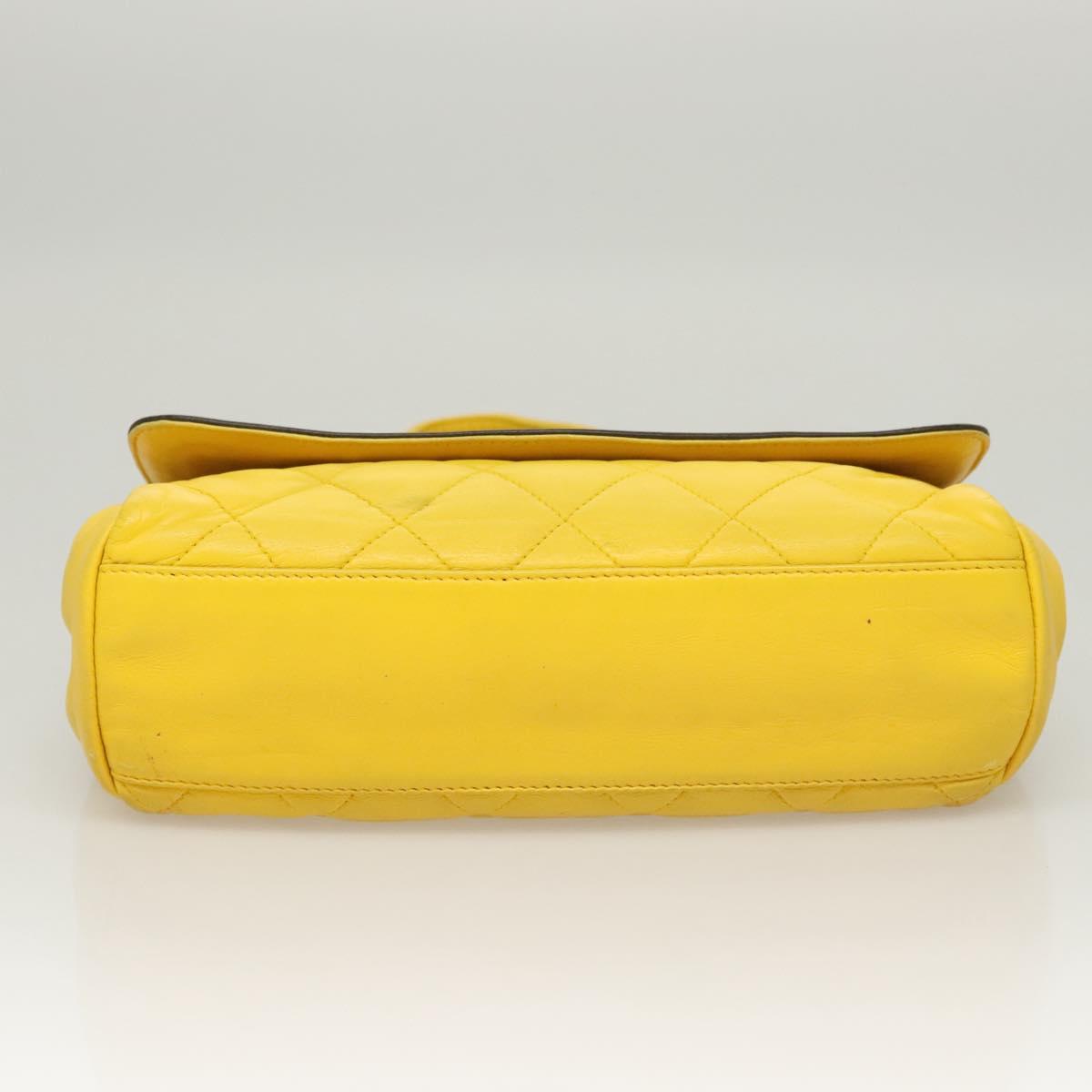 CHANEL Matelasse 2.55 Shoulder Bag Lamb Skin Yellow Silver CC Auth bs25489