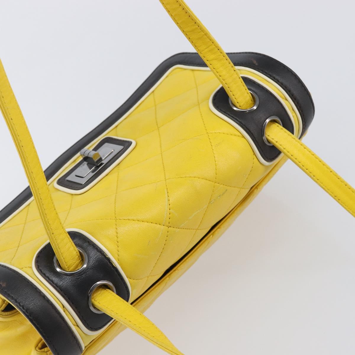 CHANEL Matelasse 2.55 Shoulder Bag Lamb Skin Yellow Silver CC Auth bs25489