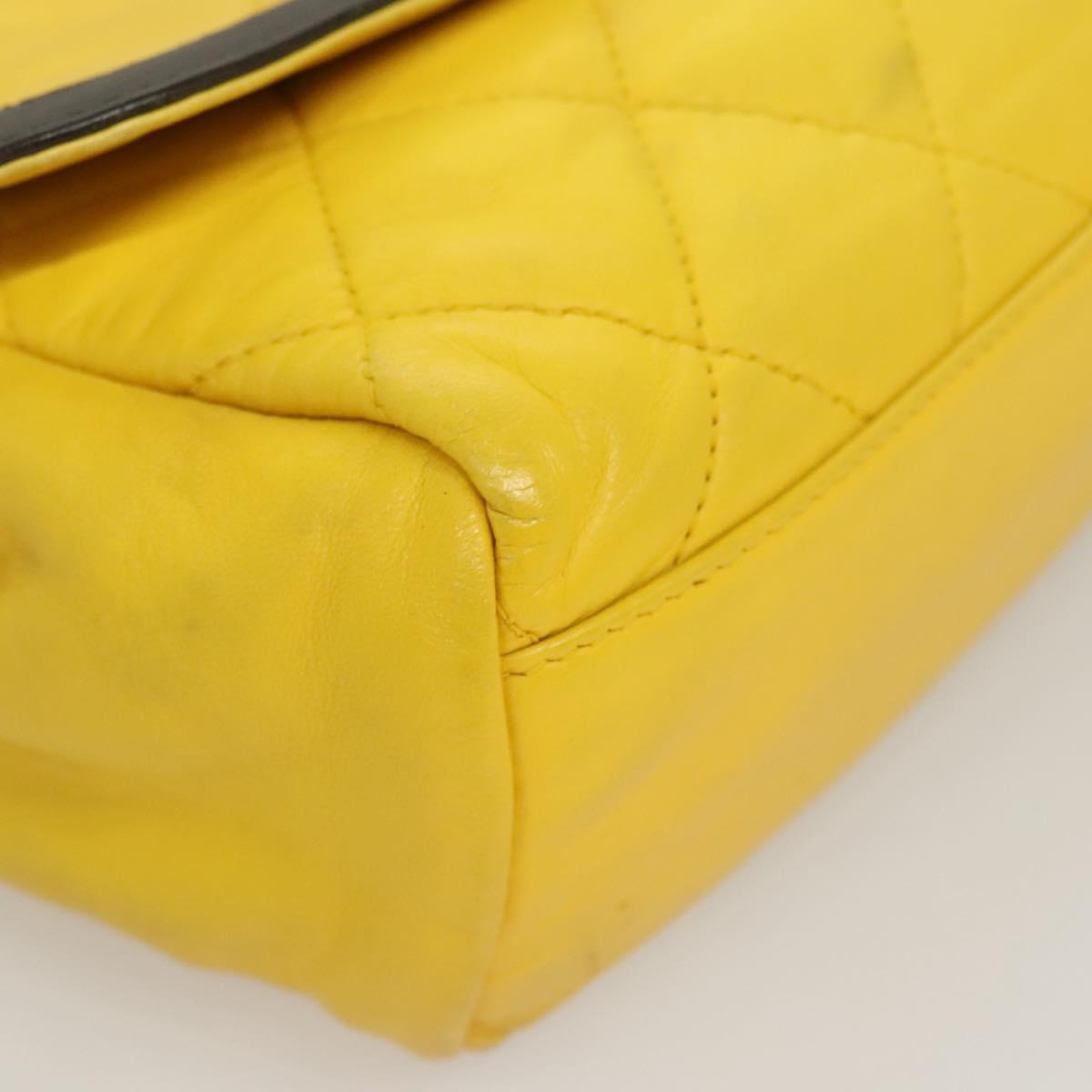 CHANEL Matelasse 2.55 Shoulder Bag Lamb Skin Yellow Silver CC Auth bs25489