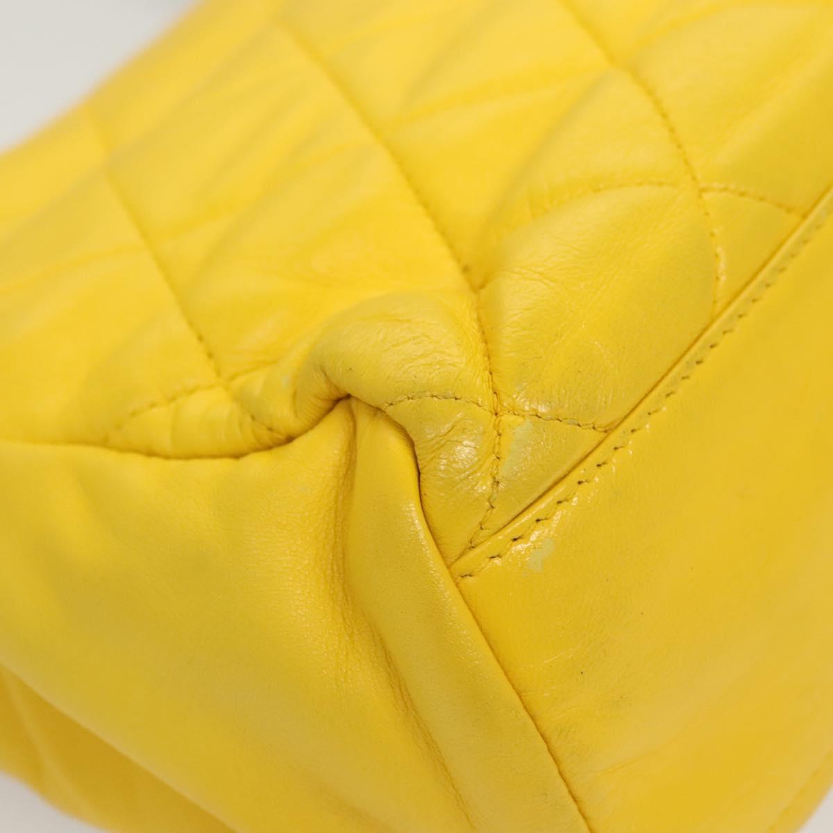 CHANEL Matelasse 2.55 Shoulder Bag Lamb Skin Yellow Silver CC Auth bs25489