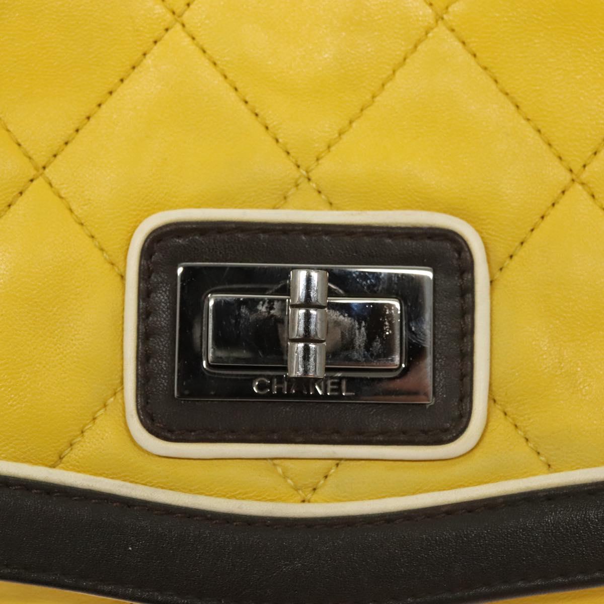 CHANEL Matelasse 2.55 Shoulder Bag Lamb Skin Yellow Silver CC Auth bs25489