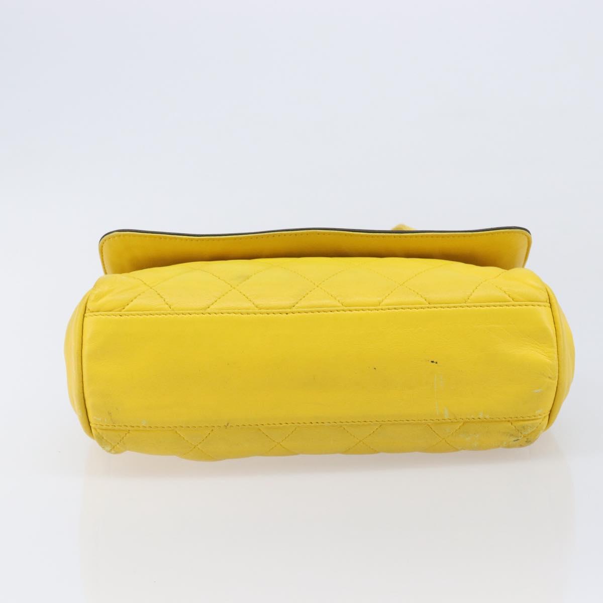 CHANEL Matelasse 2.55 Shoulder Bag Lamb Skin Yellow Silver CC Auth bs25489
