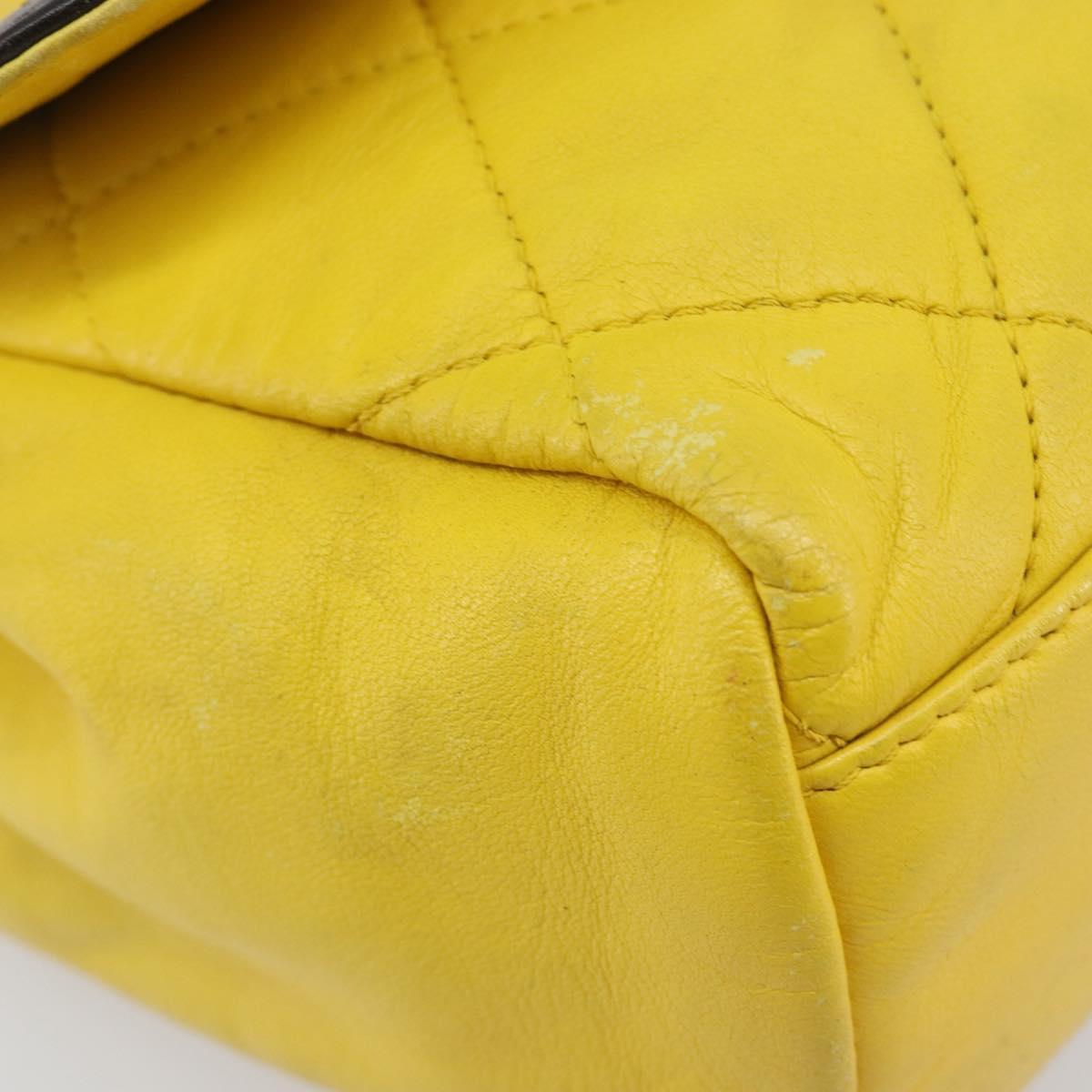 CHANEL Matelasse 2.55 Shoulder Bag Lamb Skin Yellow Silver CC Auth bs25489