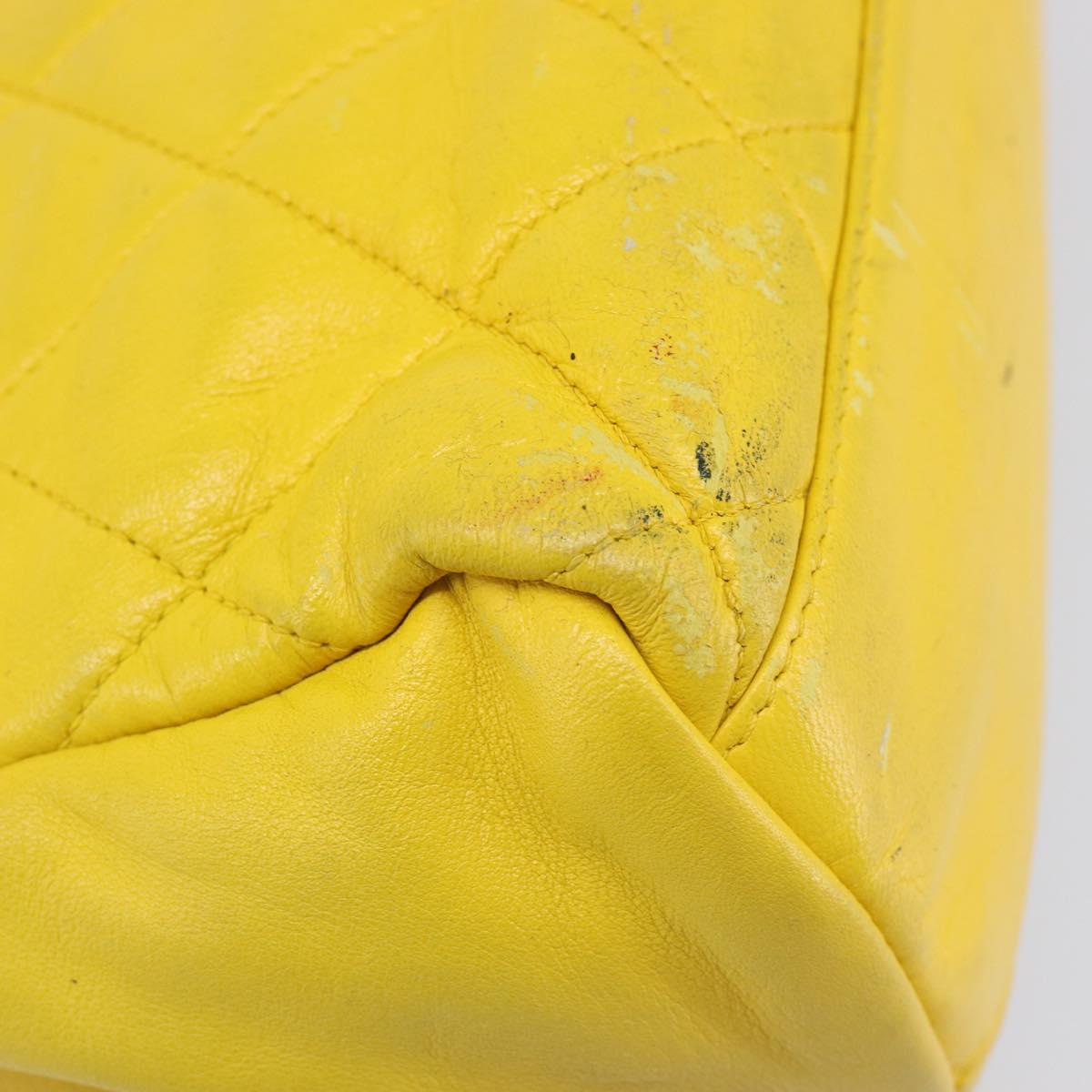 CHANEL Matelasse 2.55 Shoulder Bag Lamb Skin Yellow Silver CC Auth bs25489
