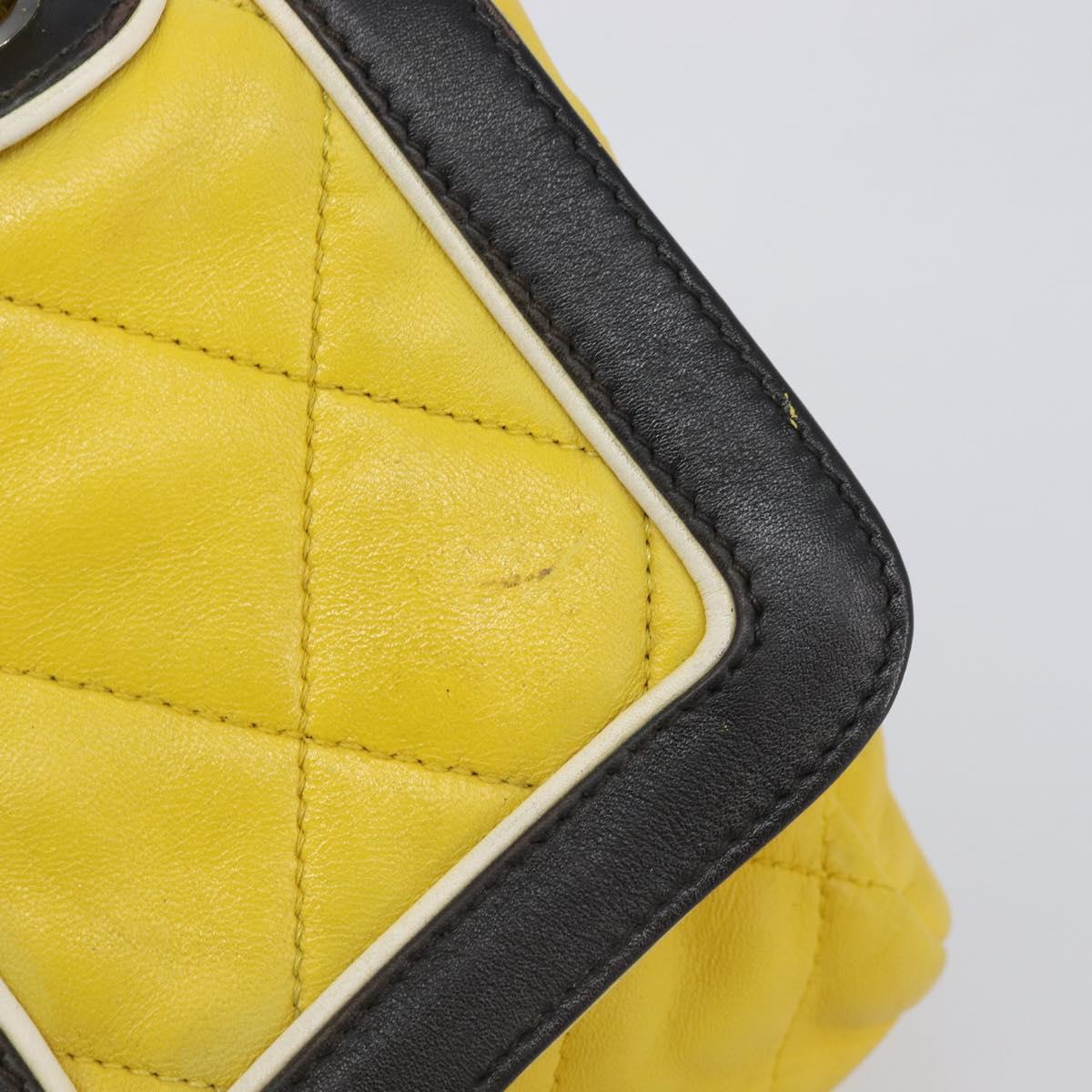 CHANEL Matelasse 2.55 Shoulder Bag Lamb Skin Yellow Silver CC Auth bs25489