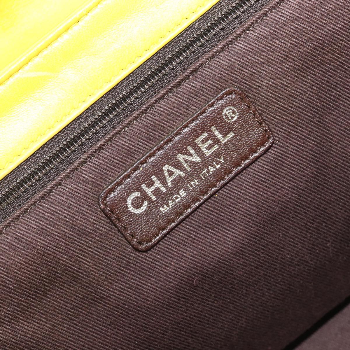 CHANEL Matelasse 2.55 Shoulder Bag Lamb Skin Yellow Silver CC Auth bs25489