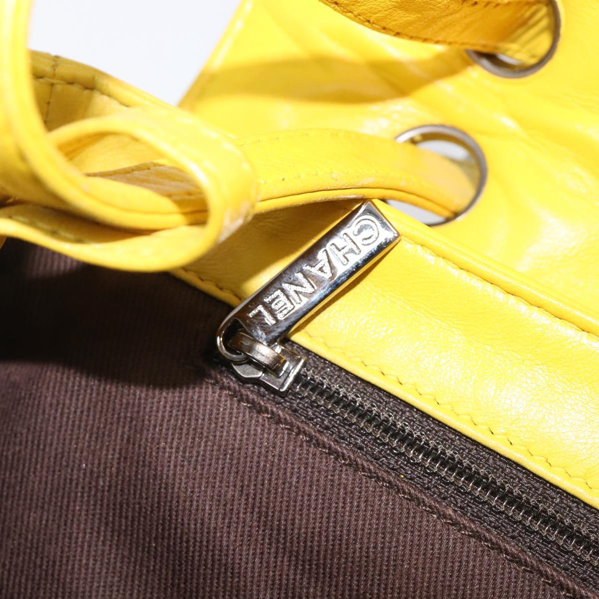 CHANEL Matelasse 2.55 Shoulder Bag Lamb Skin Yellow Silver CC Auth bs25489