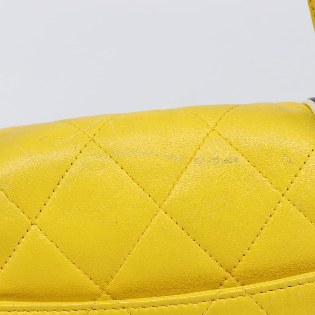CHANEL Matelasse 2.55 Shoulder Bag Lamb Skin Yellow Silver CC Auth bs25489