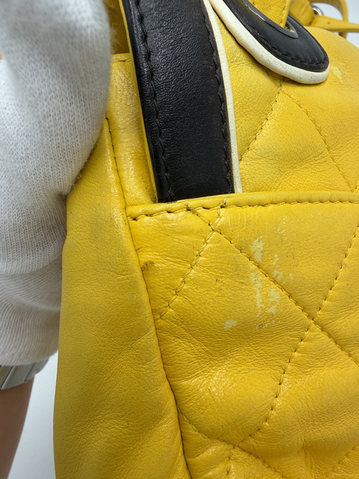 CHANEL Matelasse 2.55 Shoulder Bag Lamb Skin Yellow Silver CC Auth bs25489