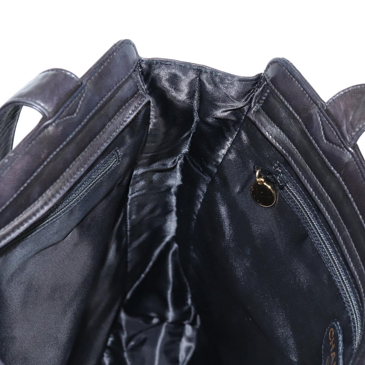 CHANEL Matelasse Tote Bag Lamb Skin Black Gold CC Auth bs25490A