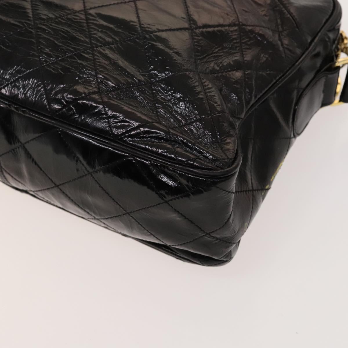 CHANEL Matelasse Chain Shoulder Bag Enamel Black Gold CC Auth bs25491
