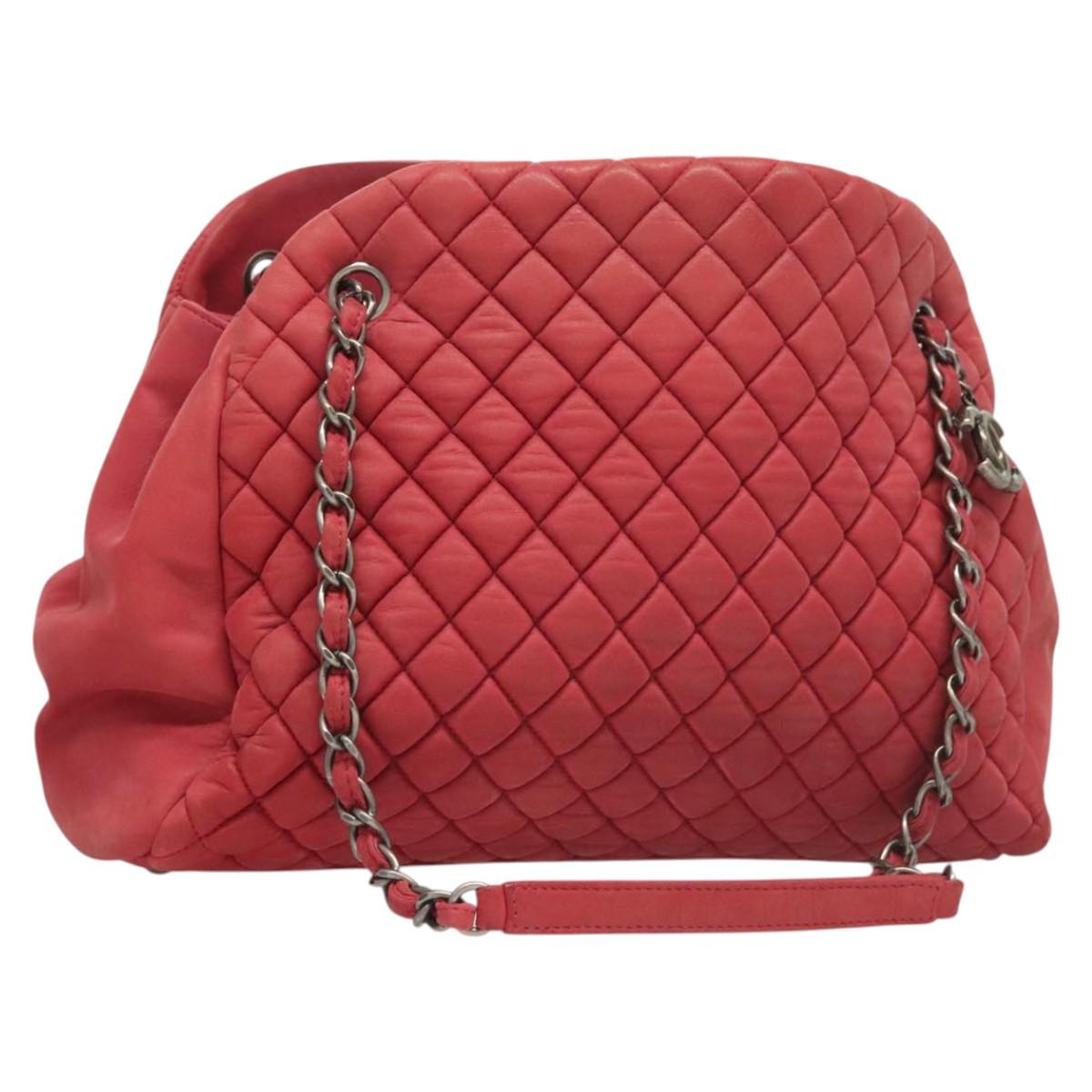 CHANEL Matelasse Chain Shoulder Bag Lamb Skin Pink Silver CC Auth bs25492