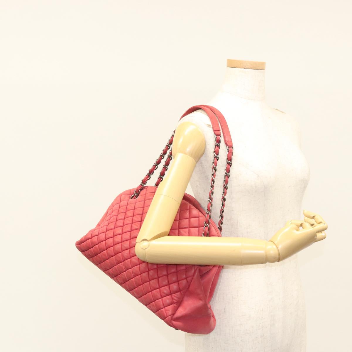 CHANEL Matelasse Chain Shoulder Bag Lamb Skin Pink Silver CC Auth bs25492