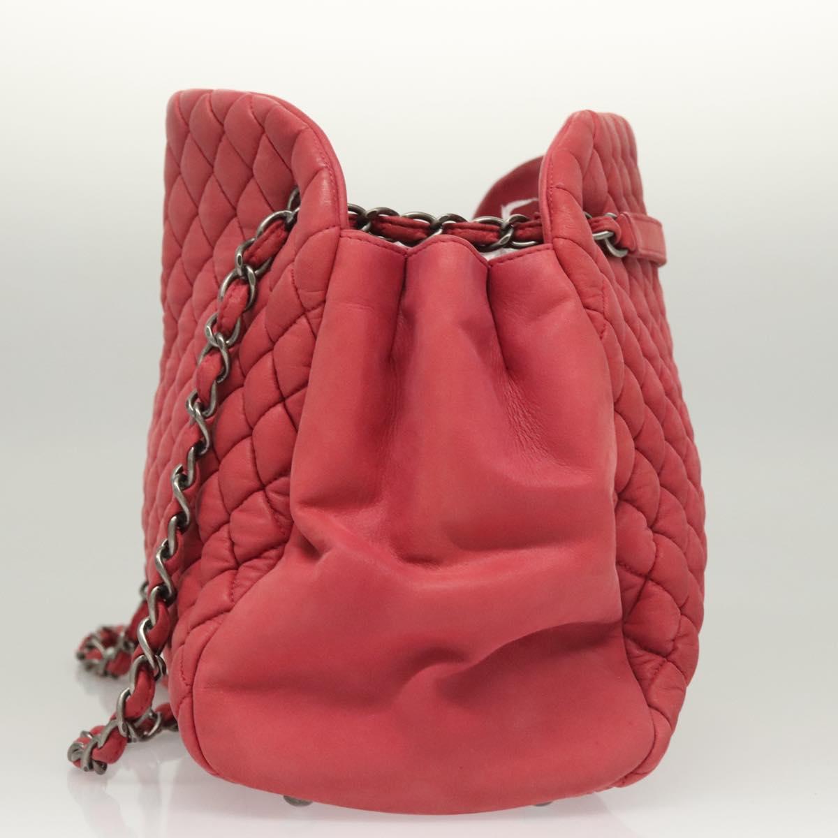 CHANEL Matelasse Chain Shoulder Bag Lamb Skin Pink Silver CC Auth bs25492