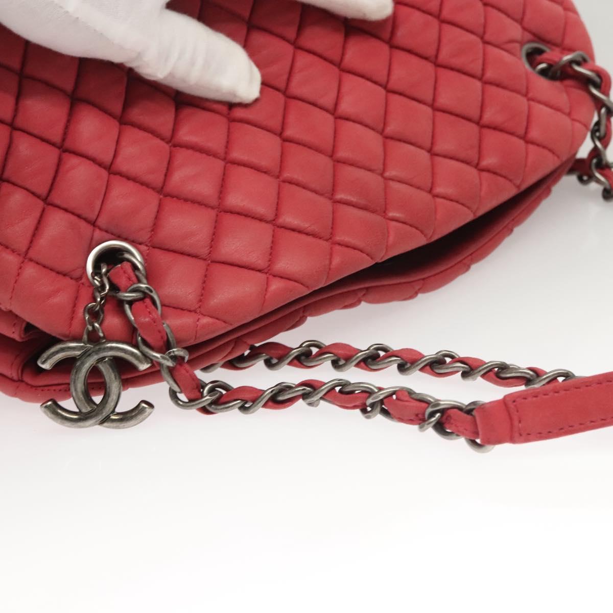 CHANEL Matelasse Chain Shoulder Bag Lamb Skin Pink Silver CC Auth bs25492